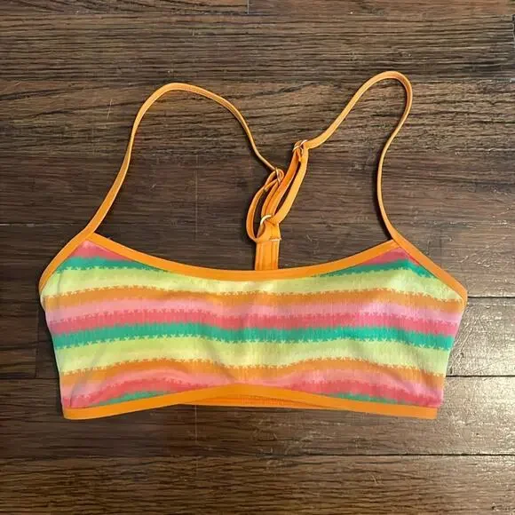 L Space Yellow Striped Bikini Swimsuit Top S New Boho Luxe - Picture 2 of 5